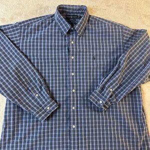 Vintage Ralph Lauren‎ Button Blake Shirt Mens XXL Two-Ply Blue Plaid Check